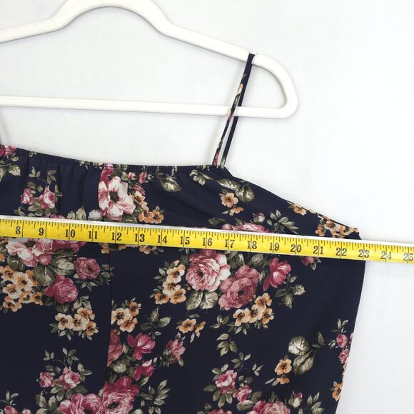 Fashion Magazine Blouse Women L Navy Floral Off Shoulder Lace Trim Boho Fairy - Picture 5 of 9